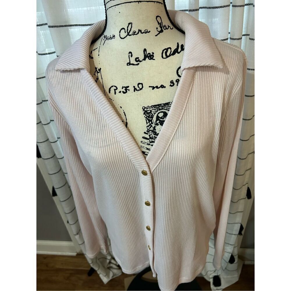 Light Pink Ribbed Gold Button Cardigan Size XL - Picture 4 of 7